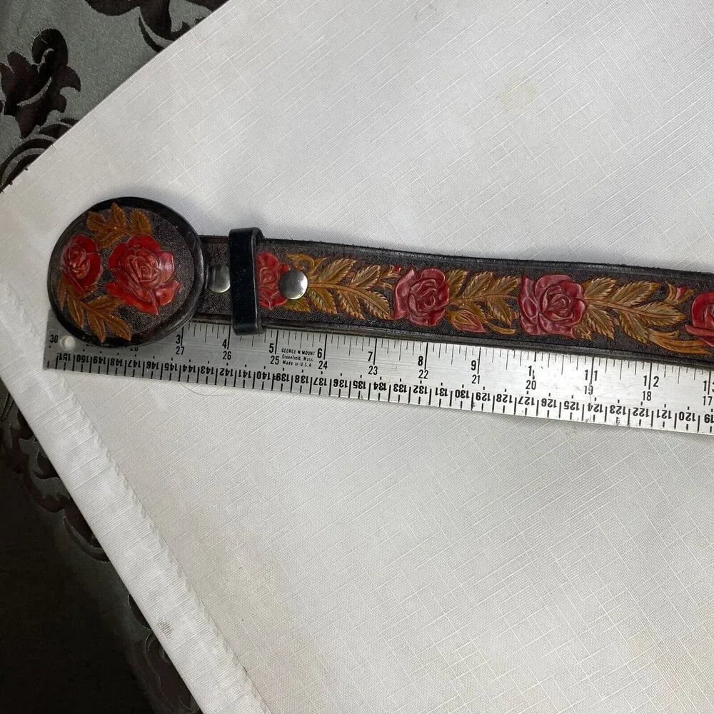 Hand Tooled LEATHER Western Belt "DEAN"! 3D Roses Personalized Handmade Sz 42 - Picture 10 of 16